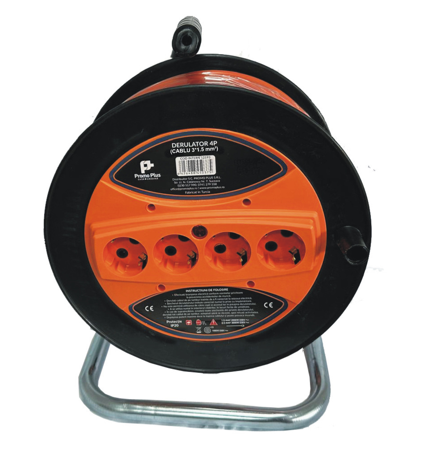 Derulator cu 4 prize / cablu 3×1,5 / IP 20 / 30m